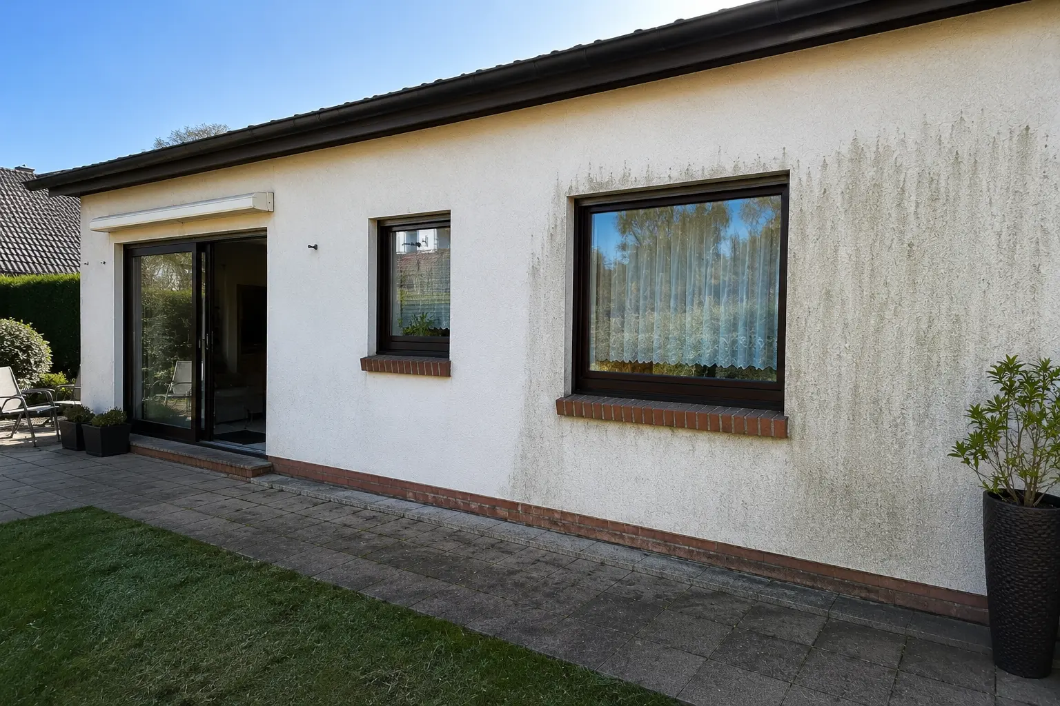 Fassadenreinigung Algenbefall Wohnhaus Rhein-Main RELTRO