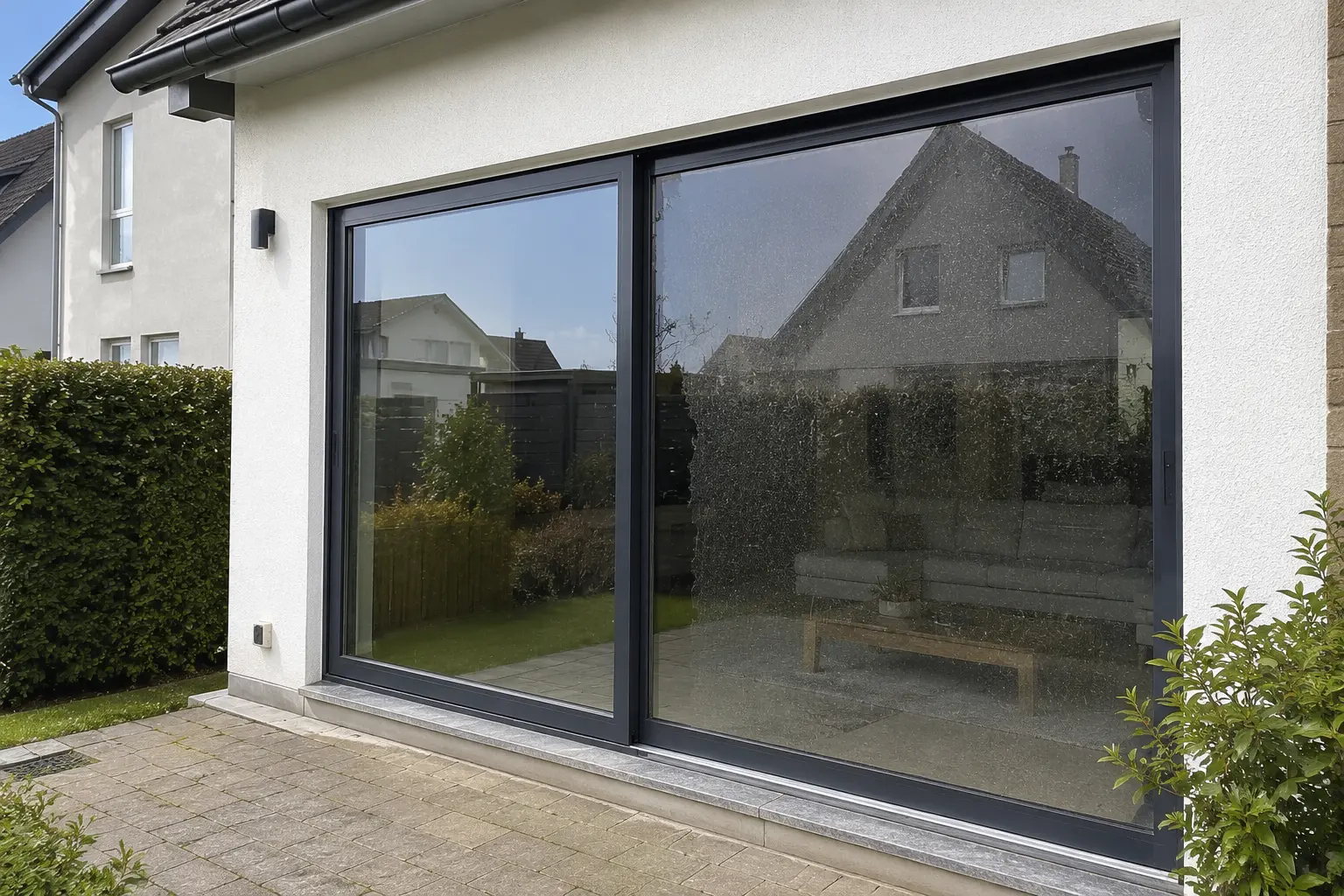 Osmosereinigung Glasreinigung Schiebetür Vorher Nachher RELTRO
