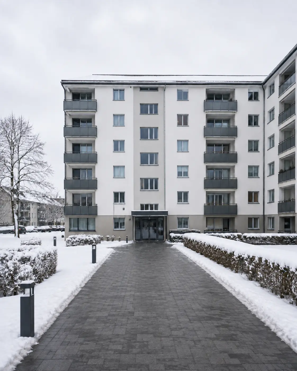 Derselbe Zuweg nach dem Räumen durch RELTRO, Pflaster vollständig frei und abgestreut